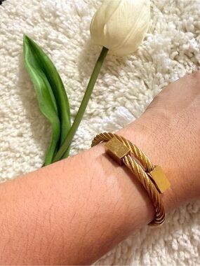 Men's Gold-Tone Twisted Cable Cuff Bracelet with Square End Caps